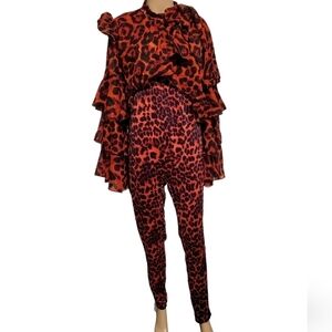 K + Glam Red Cheetah Jumpsuit (Size 1XL)